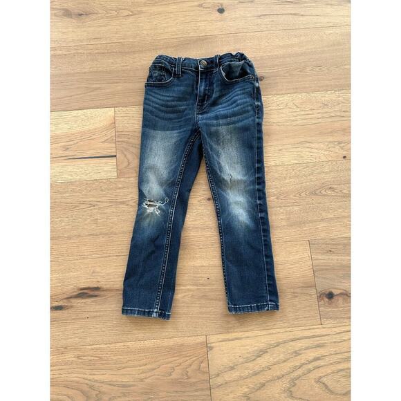 Cat and Jack Boys Dark Wash Adjustable Waist Denim Distressed Skinny Jeans Sz 6 - Picture 2 of 9